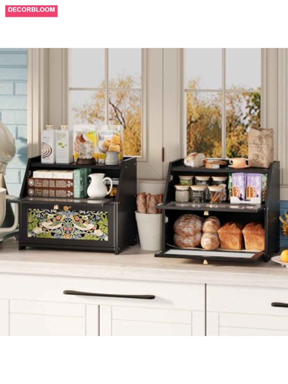 Bamboo Bread Box with Acrylic Door, 2 Layer, Farmhouse Design, Magnetic - Picture 6 of 6